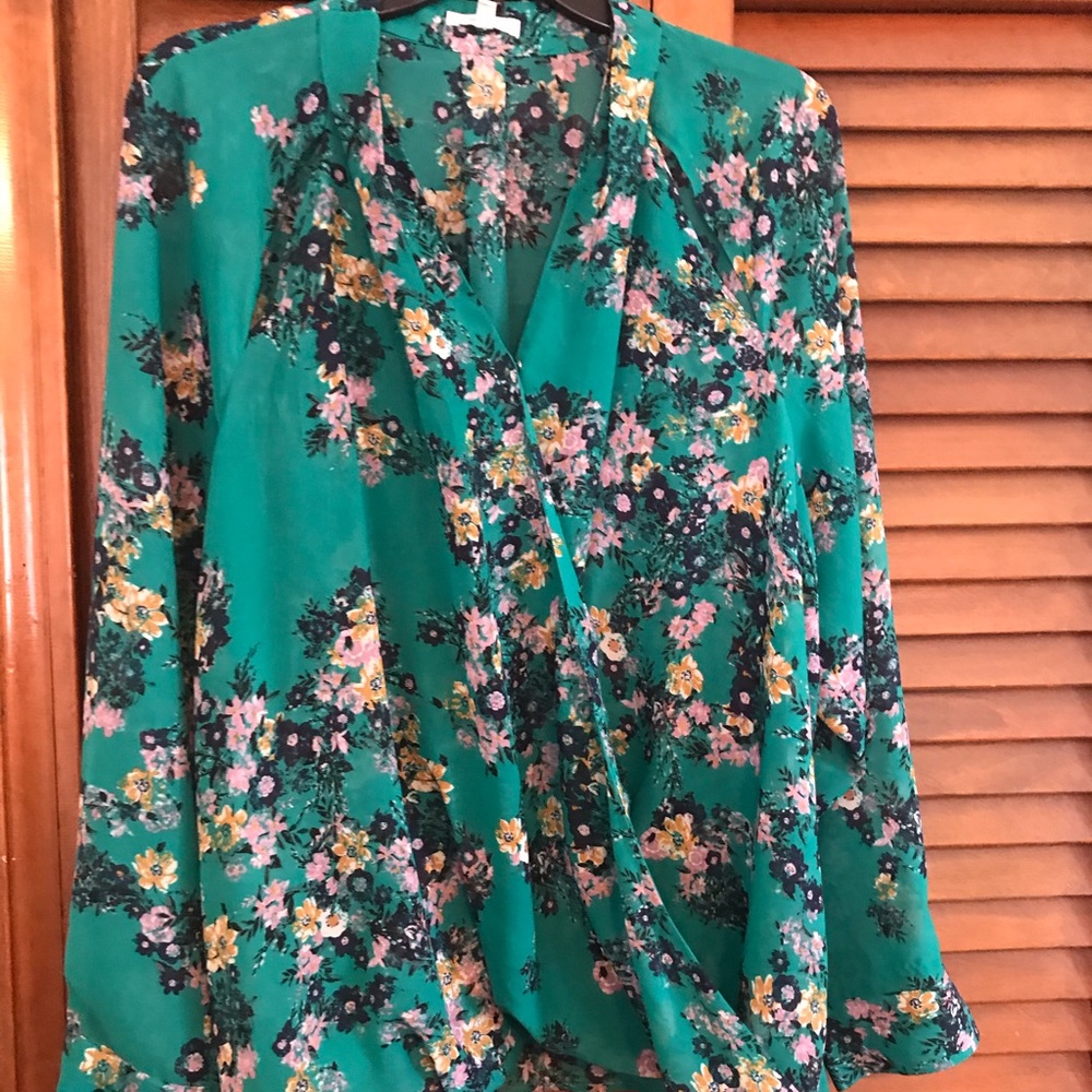 Floral Faux Wrap Blouse